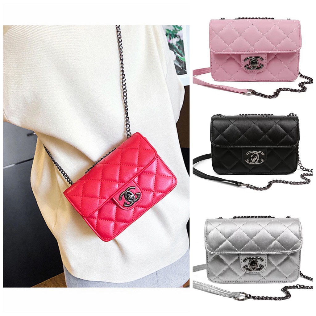 Beg Tangan Kecil Wanita Beg Silang Bahu Petak Tali Besi Perempuan Woman Korea Handbag Sling Shoulder Chain Tote Shopee Singapore