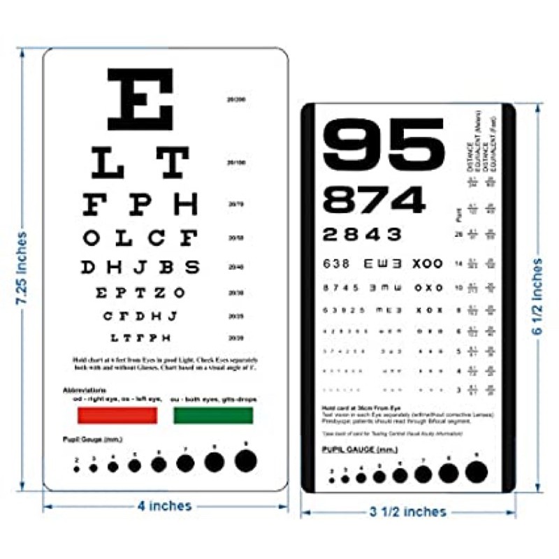 Pocket Sized Snellen / Rosenbaum Chart (Far/Near vision charts