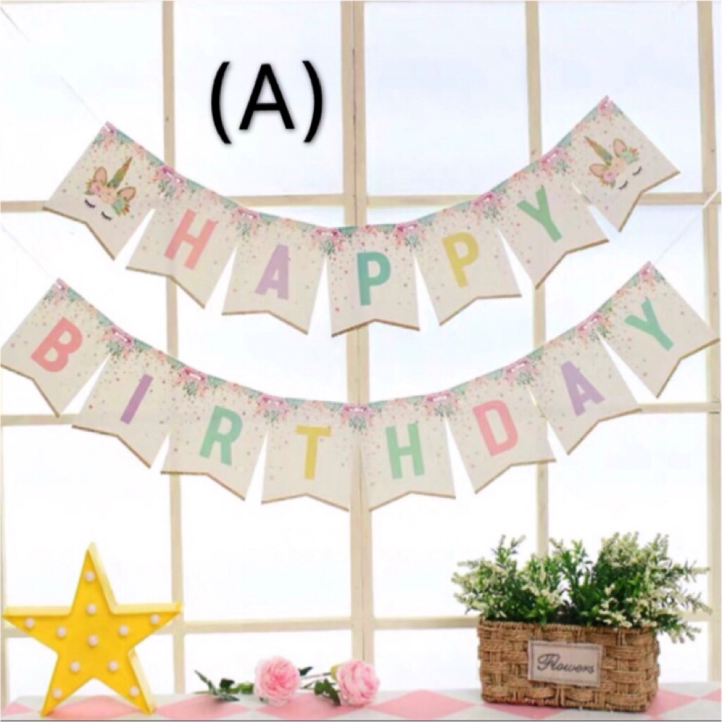 Sg Seller Happy Birthday Unicorn Theme Banner Bunting Party Deco