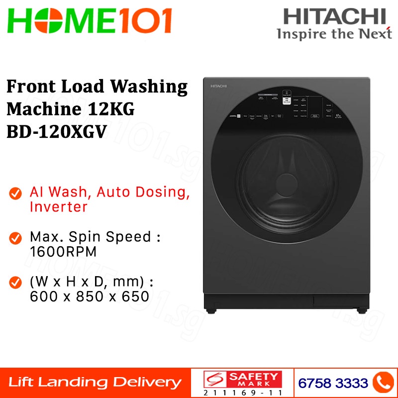 Hitachi Front Load Washing Machine 12KG BD-120XGV | Shopee Singapore