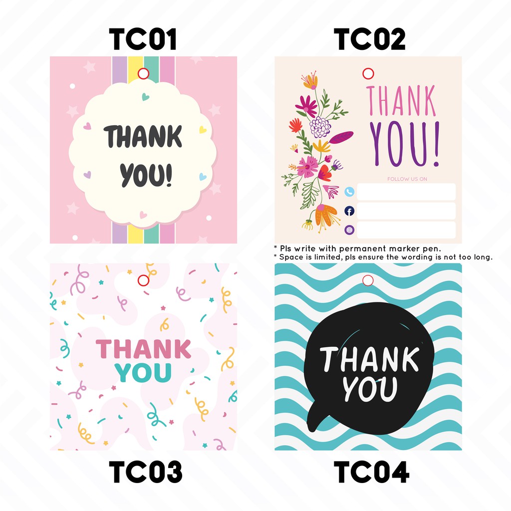 Thank You Card 感谢卡 54mm Square 100pcs Shopee Singapore