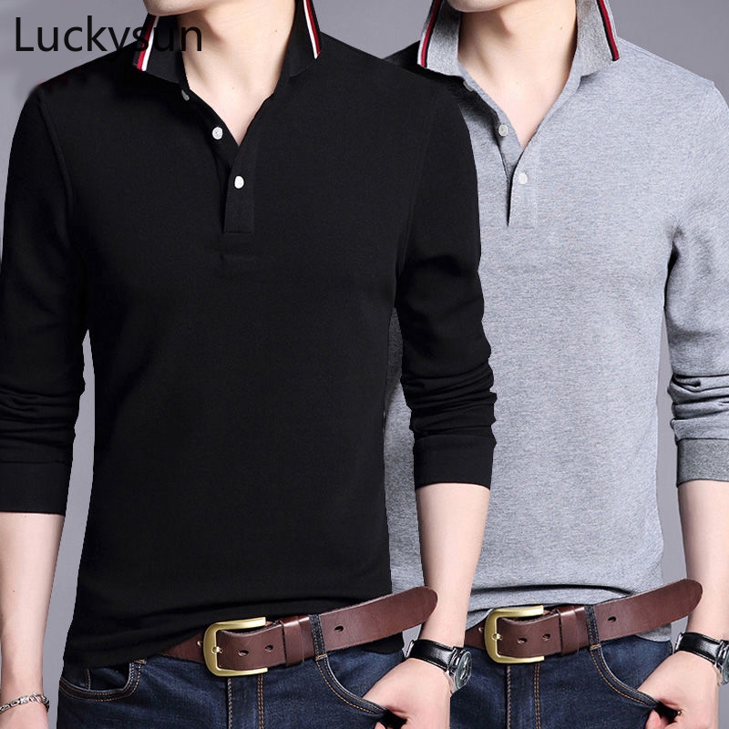 Long Sleeve Polo Shirt Men Korean Plain Slim Fit Tshirt Soft and ...
