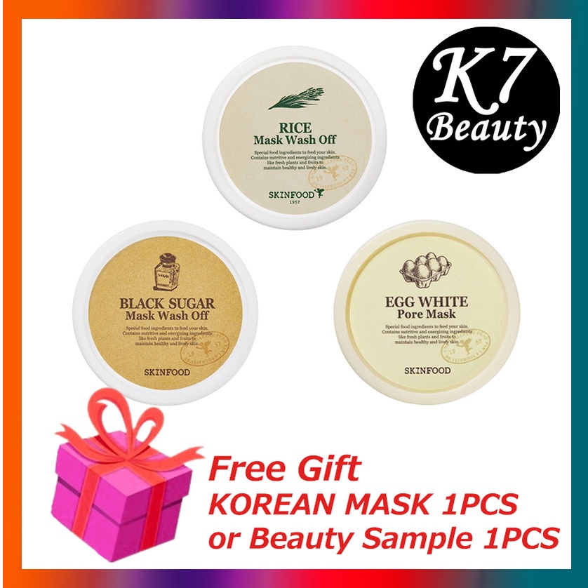 [SKINFOOD] Wash Off Mask Black Sugar/Rice/Pore Mask EGG WHITE 100g ...