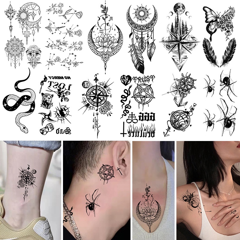 Magic Tattoo】Black Goth Rock Temporary Tattoo Waterproof long lasting  Temporary Tattoo snake butterfly fake tattoo | Shopee Singapore