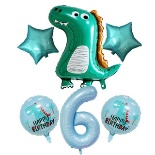 6pcs/set Sky Blue Crown Dinosaur Foil Balloons 100cm Number Helium Balloon Children Boy Dinosaur Theme Globos Birthday Party Decoration Kids #7