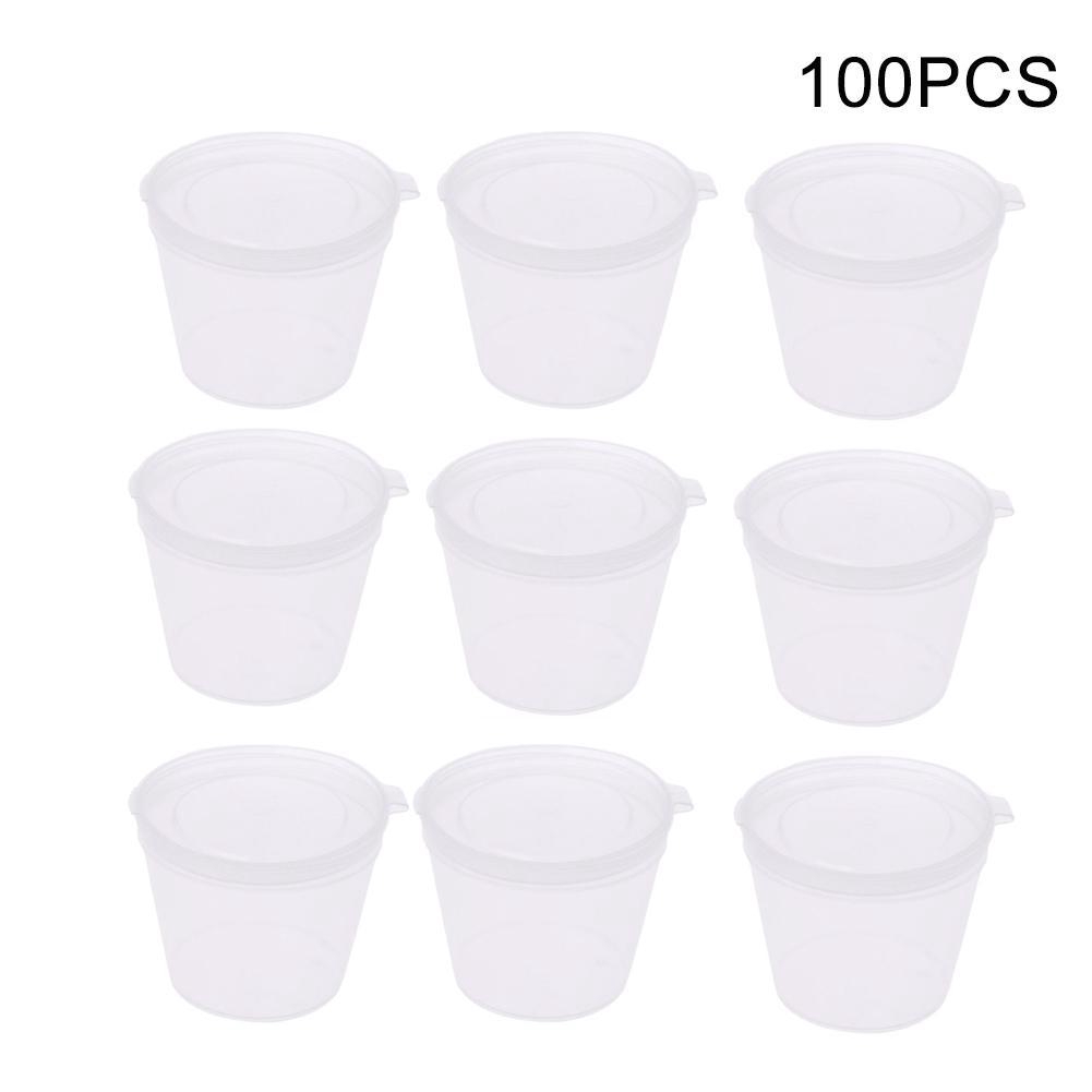 100Pcs Small Plastic Sauce Cups Food Storage Containers Clear Boxes with Lid 