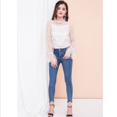 floral embroidered mesh top