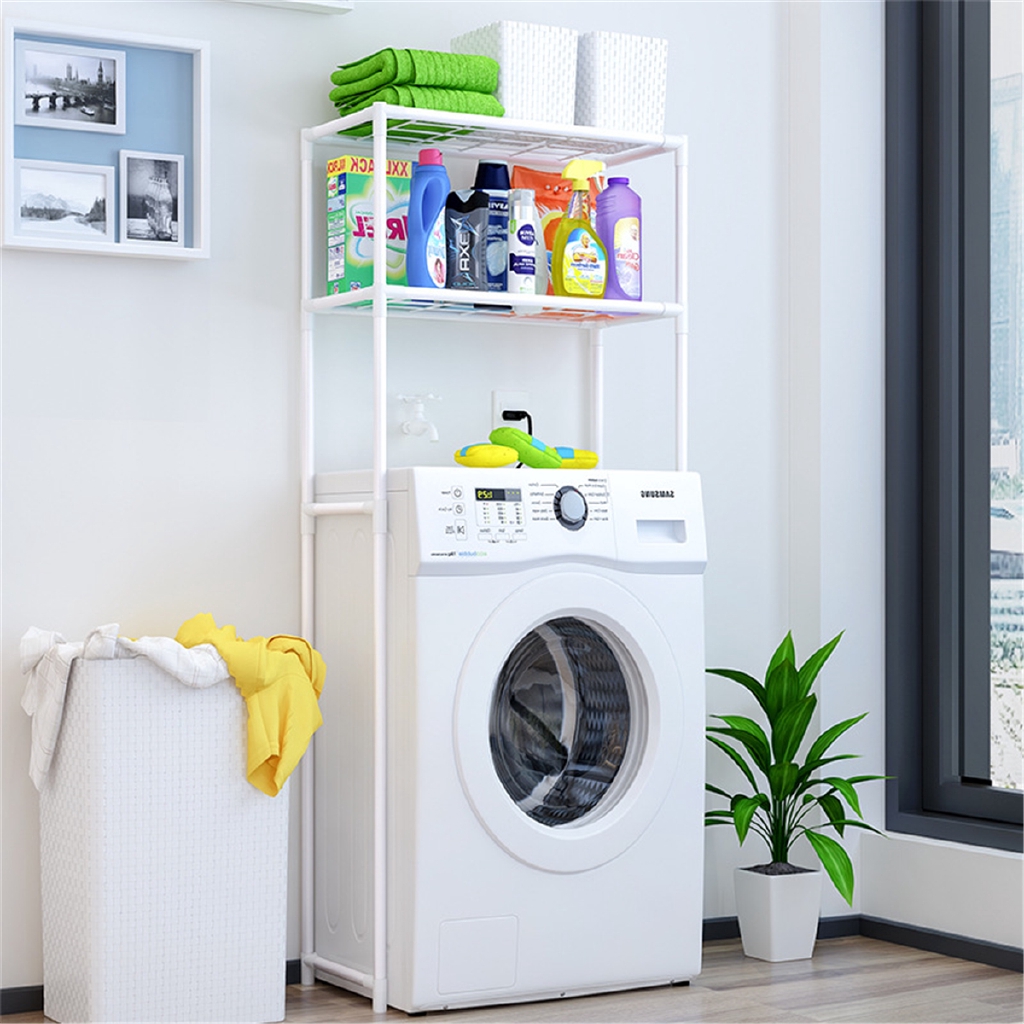 Portable 2 Layer Washing Machine Rack Toilet Bathroom Storage Shelf