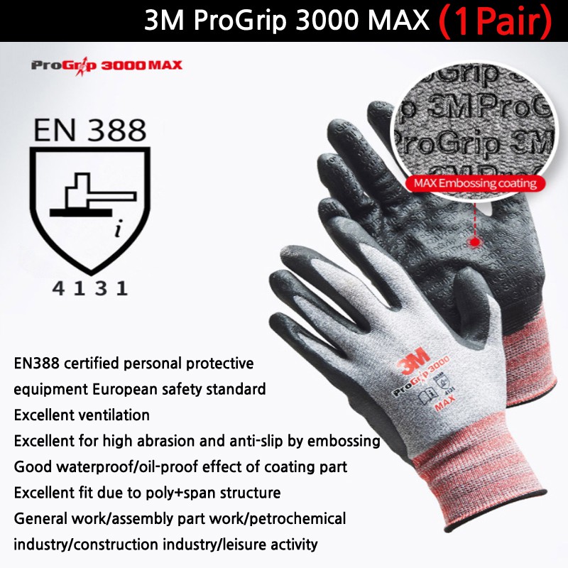 3M Progrip 1000 Construction EN388 Safety Work Gloves Lot Small Medium Large 