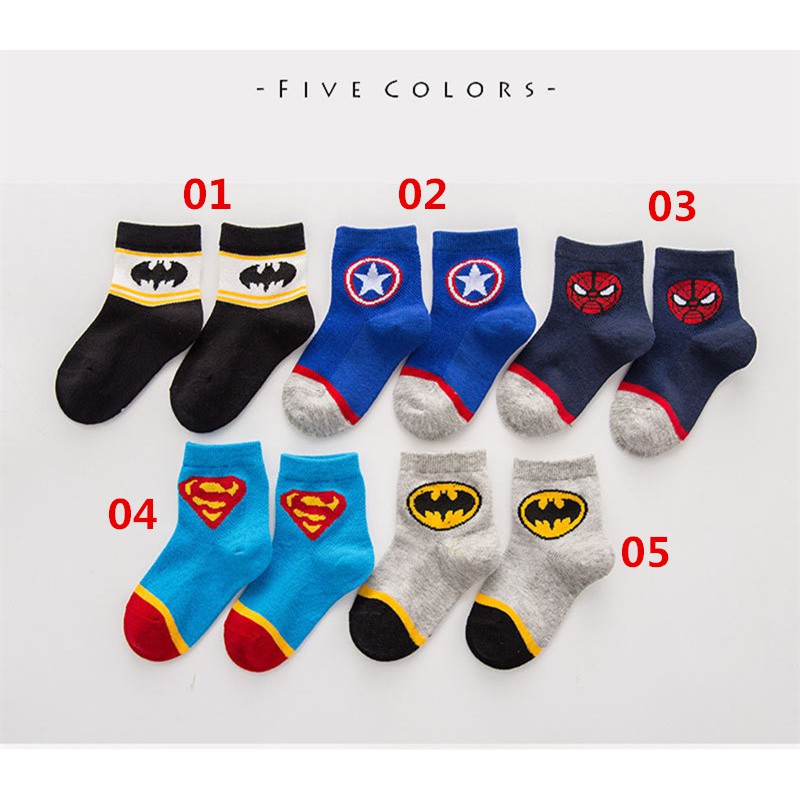 Children's sports socks Boy / girl cotton socks Superhero Batman Spider-Man Cartoon Children Socks Fashionable breathable cotton socks