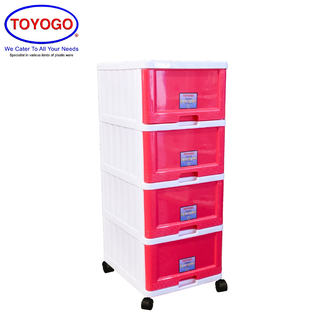 Toyogo Plastic Storage Cabinet Drawer With Wheels 4 Tier 707