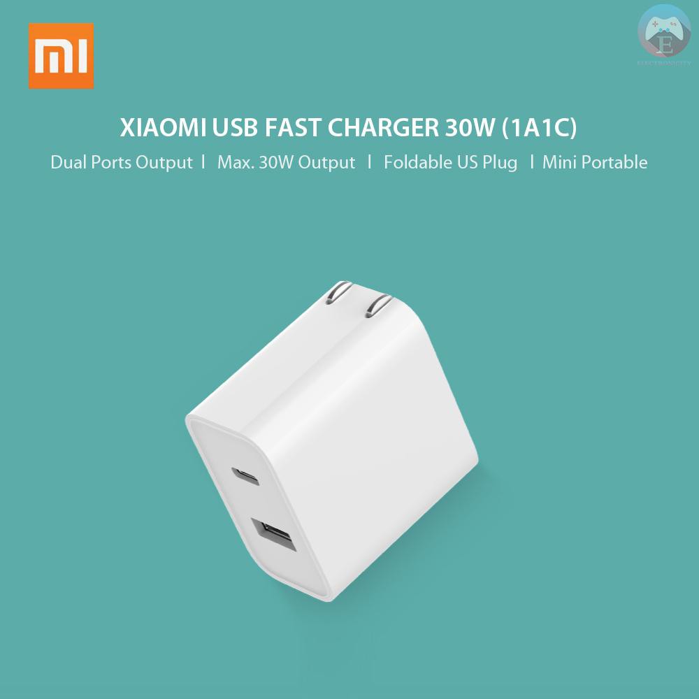 E Xiaomi Usb Fast Charger 30w 1a1c Foldable Us Plug Power Adapter With Usb A Usb C Socket Folding Home Travel Adaptor Co Shopee Singapore