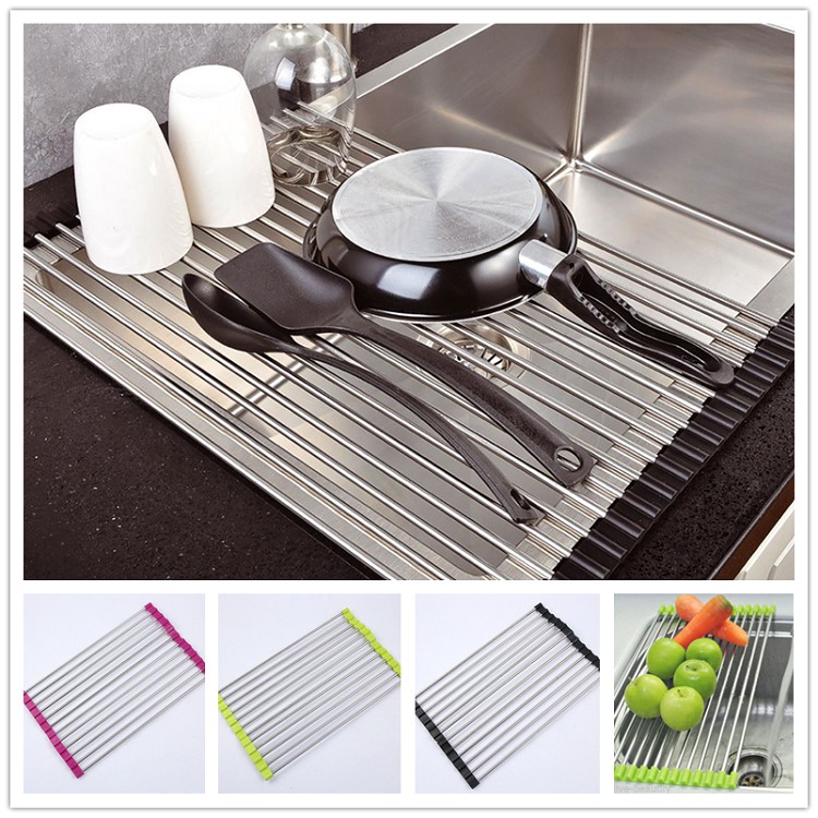 Over The Sink Kitchen Dish Drainer Drying Rack Roll Up Foldinng