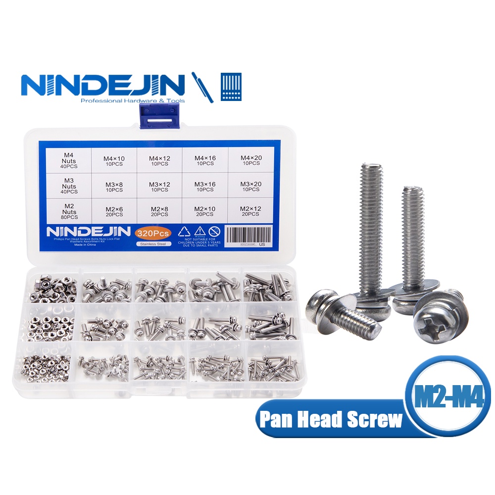 Nindejin Cross Pan Head Screw Set Bolt And Nut M2 M3 M4 304 Stainless Steel 320pcs Shopee 9744