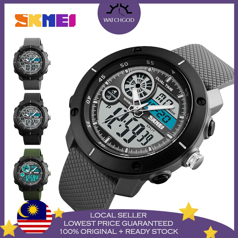 Shop Malaysia Hottest Watch 2 Years Warranty Skmei 1361 Dual Time Gmt Digital Led Original Sports Men Watch Jam Tangan Lelaki Shopee Singapore