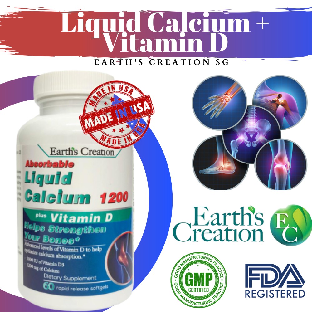 Earth's Creation Liquid Calcium 1200 + Vitamin D 1,000 IU (60 Softgels