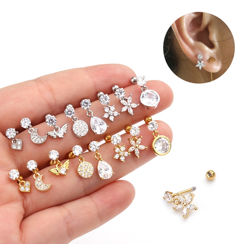 1pc Flower Droplet Zircon Helix Piercing Cartilage Earring Conch Rook Tragus Stud Ear Piercing Jewelry Shopee Singapore