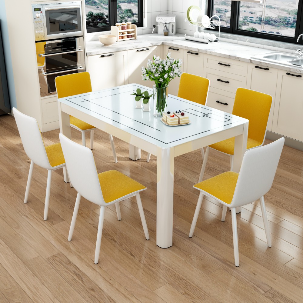 Dining table and chair combination rectangular 4 people 6 room glass