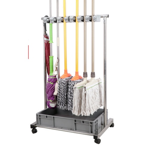 Stainless Steel Floor Movable Mop Rack Balcony Cleaning Tools Storage ...