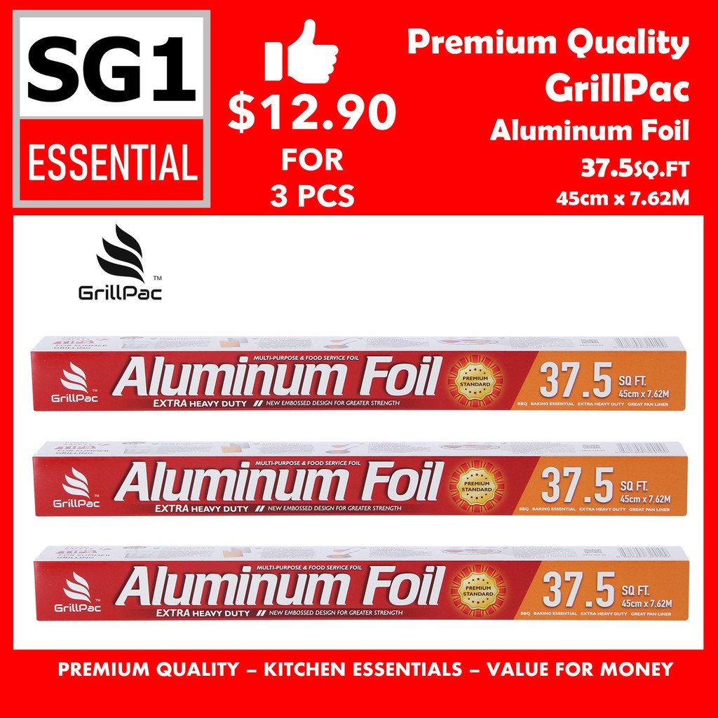 GRILLPAC ALUMINIUM FOIL BBQ/GRILLING 37.5SQ.FT 13.90 FOR 3 PCS