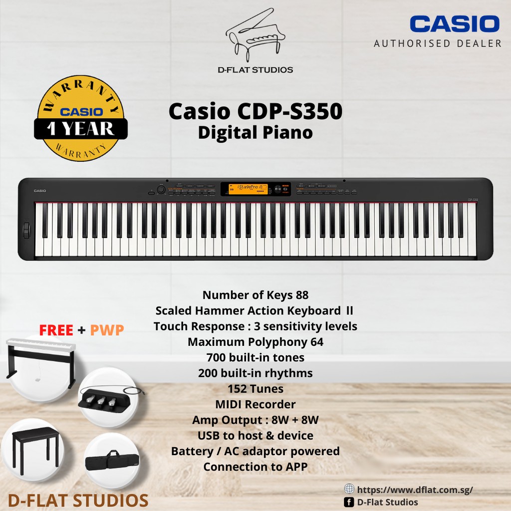 Casio Cdp S350 Cdp Digital Piano 88 Key Piano Keyboard Real Time Recording Playback Shopee Singapore