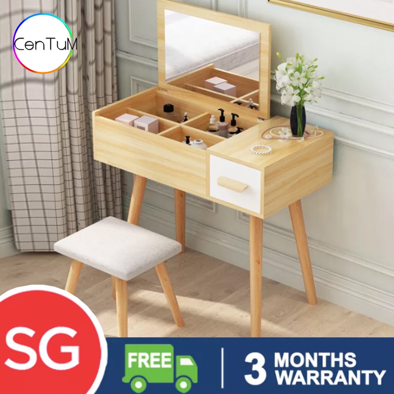 QZXL2 Wooden Dressing Table With Stool Vanity Table Mirror SelfInstall Inner Compartment Drawer