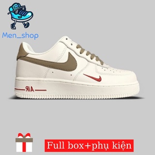AF1 / Air force 1 premium white brown hot trend 2022 men's and women's sneakers with brown stripe for outfit matching with full box bill / shoelaces 