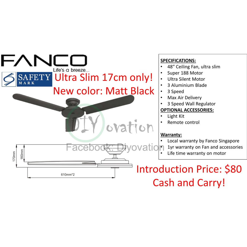 Wholesale Price Fanco Ffm 3000 Low Ceiling Hdb Bto Ceiling Fan Matt Black