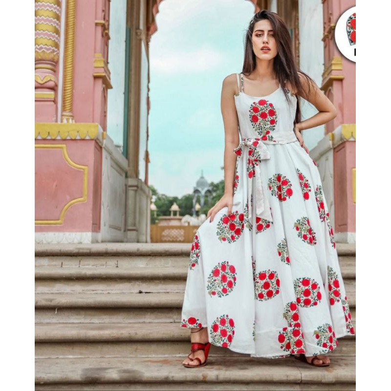 Sg Readystock Soft Maslin Floral Design Sleeveless Anarkali Gown Kurti Maxi Dress Officewear Casualwear Partywear Shopee Singapore