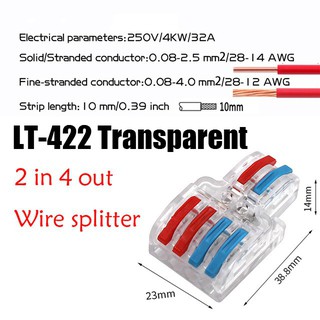 5 Pcs LT-422/623 Wire Connector 2 In 4/6 Out Wire Splitter Terminal Electrico Block Compact Wiring Splicing Conector #7