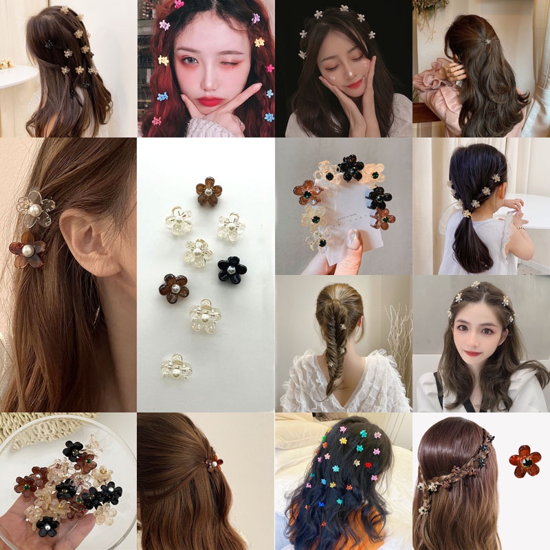 Roselife Korean Small Pearl 3D Flower Hair Clip Claw for Girls Kids Mini  Arcylic Hairpin Bobby Pin Hair Styling Accessories 1PC | Shopee Singapore