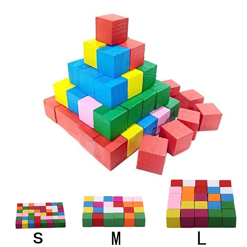 Wooden Stacking Up Building Blocks Square Cubes Baby Kids Stacking ...