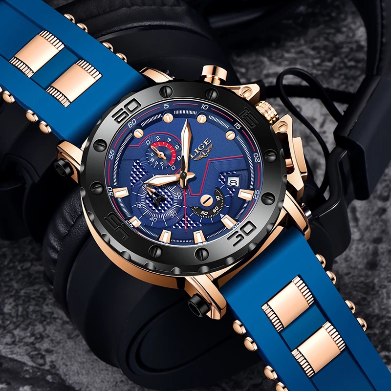 LIGE New Men Watch Fashion Sports Chronograph Top Brand Luxury Waterproof Watches for Men Date Blue Big dial Quartz Wristwatch