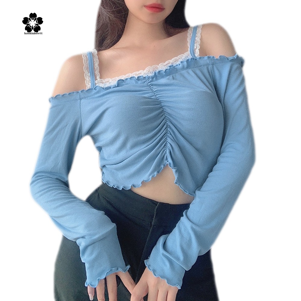 long sleeve shoulderless top