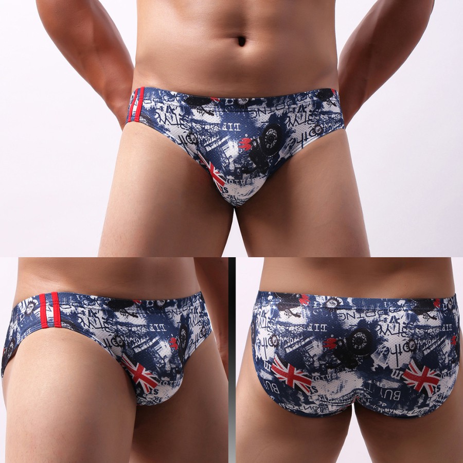 Image of Fashion Men's Underwear Breathable Mesh Printed Brief Underpants Briefs #6