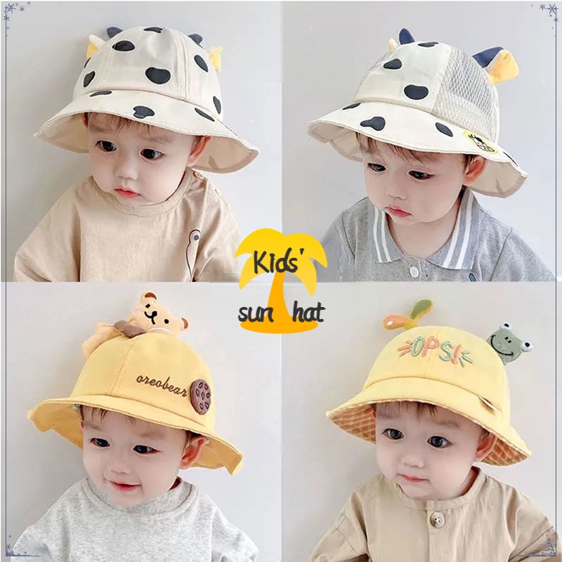 Kingko_ Infant Baby Summer Caps Girl Boys Sun Beach Hat Two Cute Ears Cosplay Smile Hats 1-3 Years 
