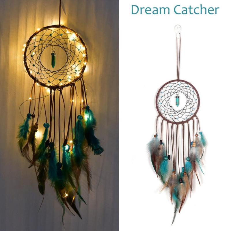 Feather Dream Catcher Handmade Craft Wall Hanging Bedroom Decor Led Light New