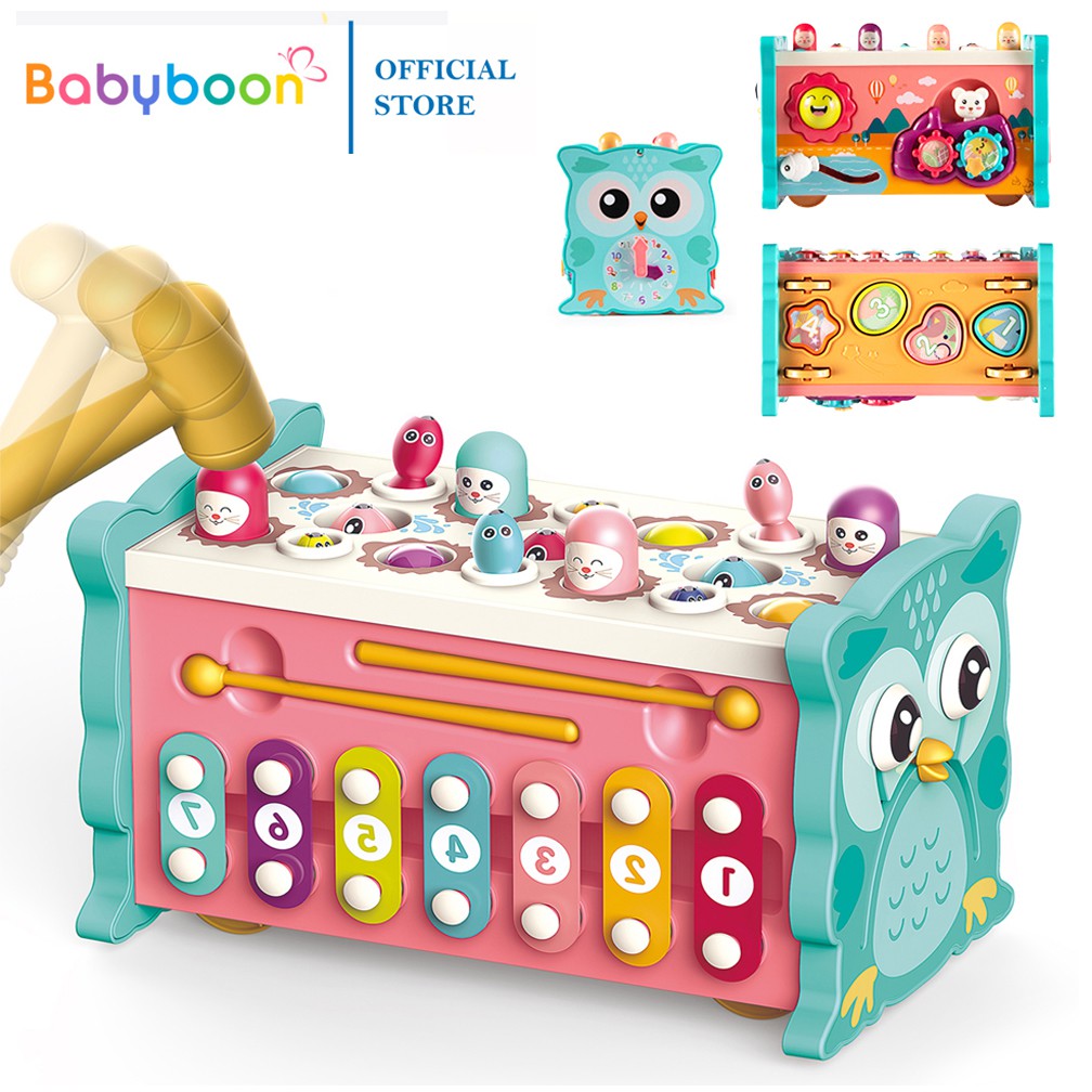 8 in 1 Educational Toy Hammering Magnetic Fishing Game Xylophone Moving Gears Clock