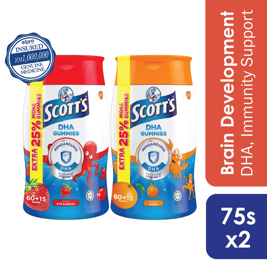 Scott's DHA Vitamin D Gummies Orange (75s) + Strawberry (75s