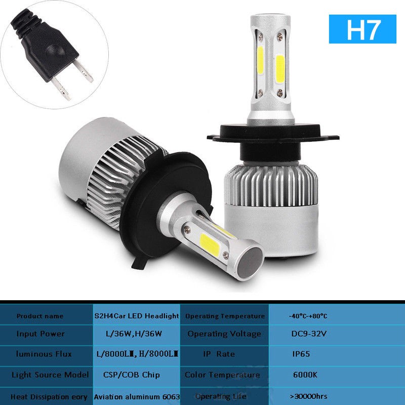 2x S2 H7 72W 16000LM LED Headlight Car Auto Vehicle Bulb Fog Lamp SUV Truck