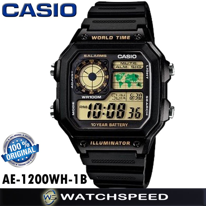 CASIO AE1200WH1B World Time Illuminator Digital Rubber Sports Gear
