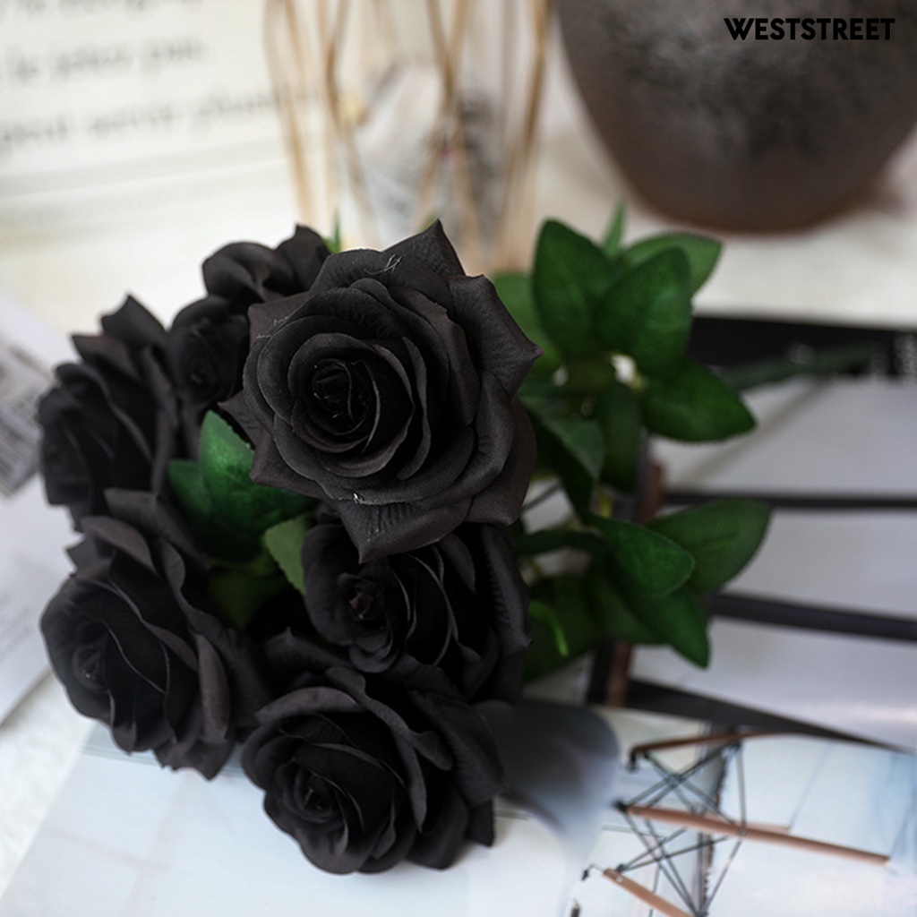 Weststreet 1pc Ornamental Artificial Rose Realistic Faux Silk Flower Reusable Fake Black Floral Decor For Indoor Shopee Singapore