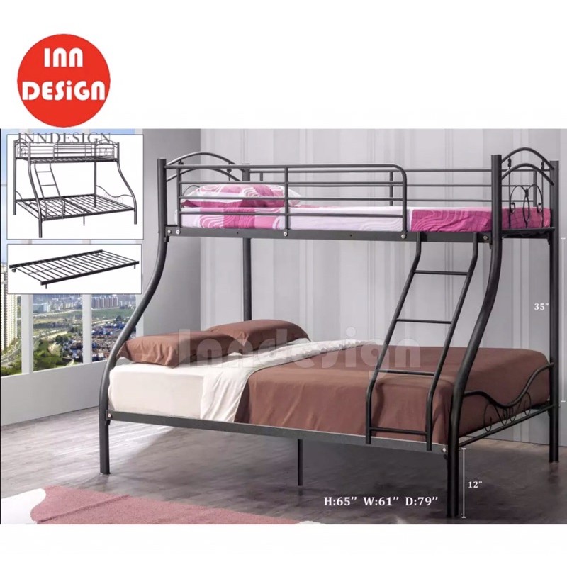 Double Desker Metal Bed Frame Queen, Black Metal Bunk Beds Twin Over Full Size In Singapore