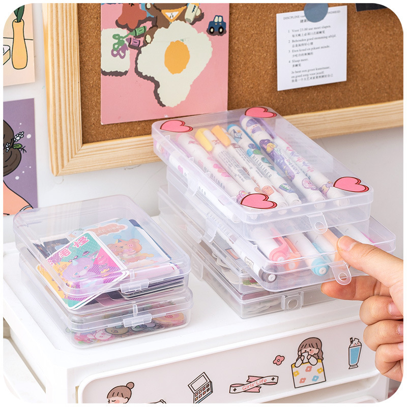 Ins Desktop Organizer Sticker Tape Storage Box Pencil Box Transparent ...