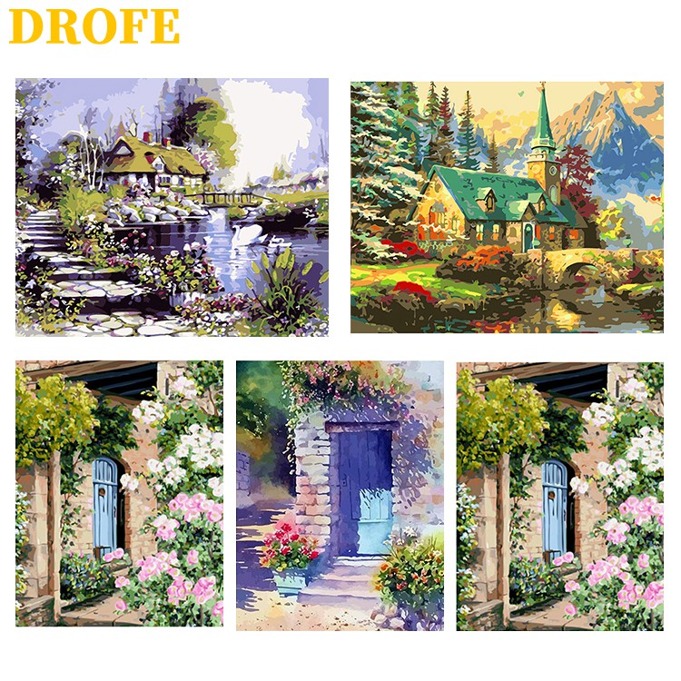 Drofe 40x50cm Garden House Collection Paint By Numbers Unframe Wall Art Painting Number High Quality Diy Handmade On Canvas Ee Singapore - Garden Wall Art Painting