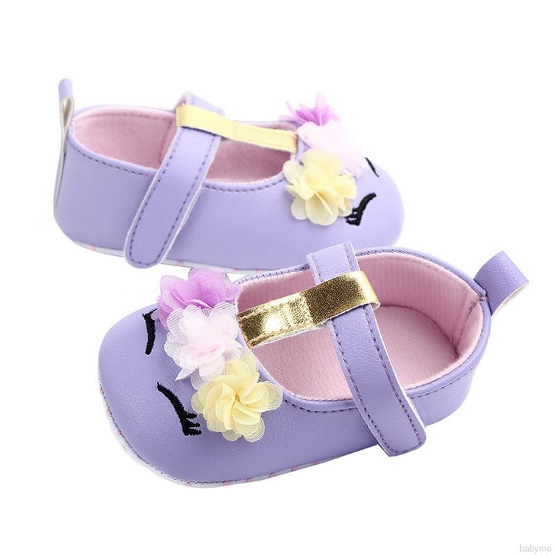 Baby Girls Toddler Infant First Walkers Non-Slip Floral PU Princess Shoes