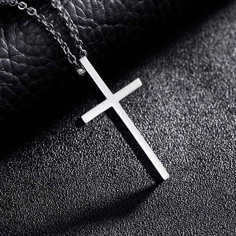 Image of Bbyter Titanium Steel Cross Pendant Necklace for Men Women Minimalist Jewelry Male Female Prayer Necklaces #3