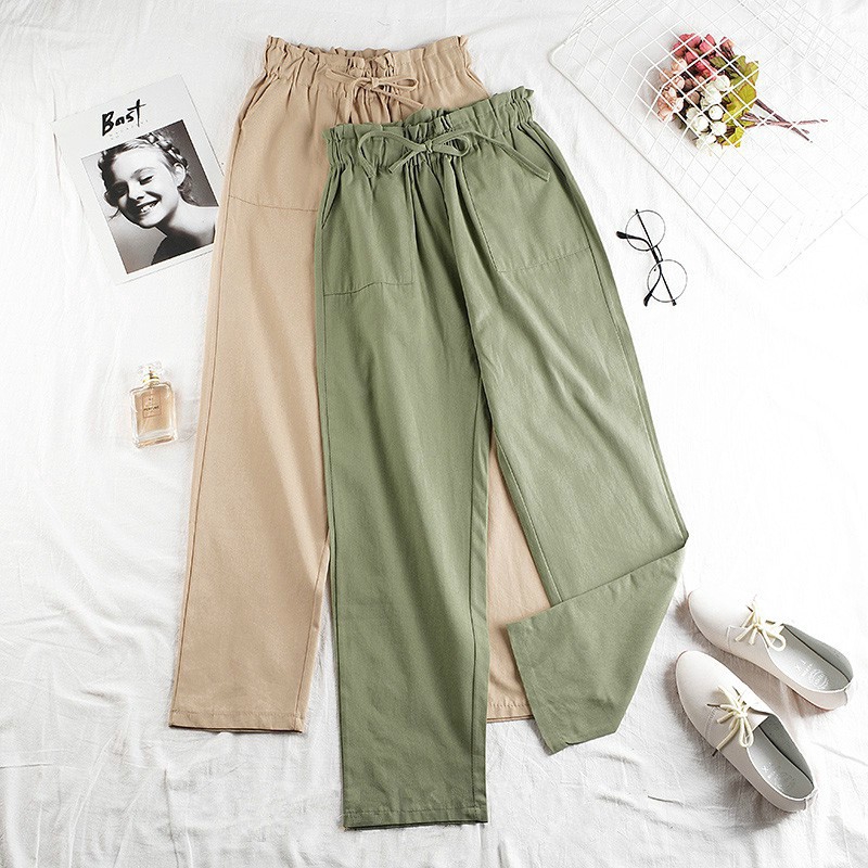 Ready Stoc Cotton Women Loose Causal Wide Leg Female Long Trousers ...
