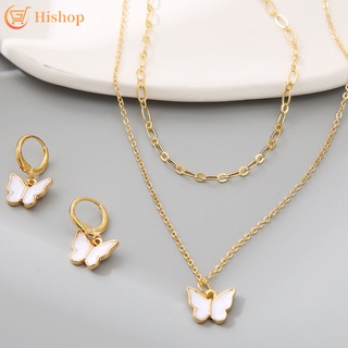 Image of thu nhỏ Simple Butterfly Pendant Necklace Hoop Earring Fine Chain Women Jewelry Accessories #0