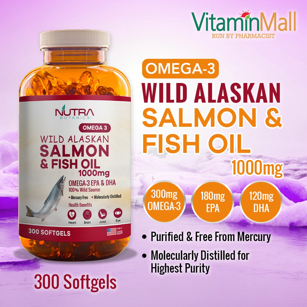 Nutra Botanics Omega 3 Wild Alaskan Salmon & Fish Oil 1000mg 300